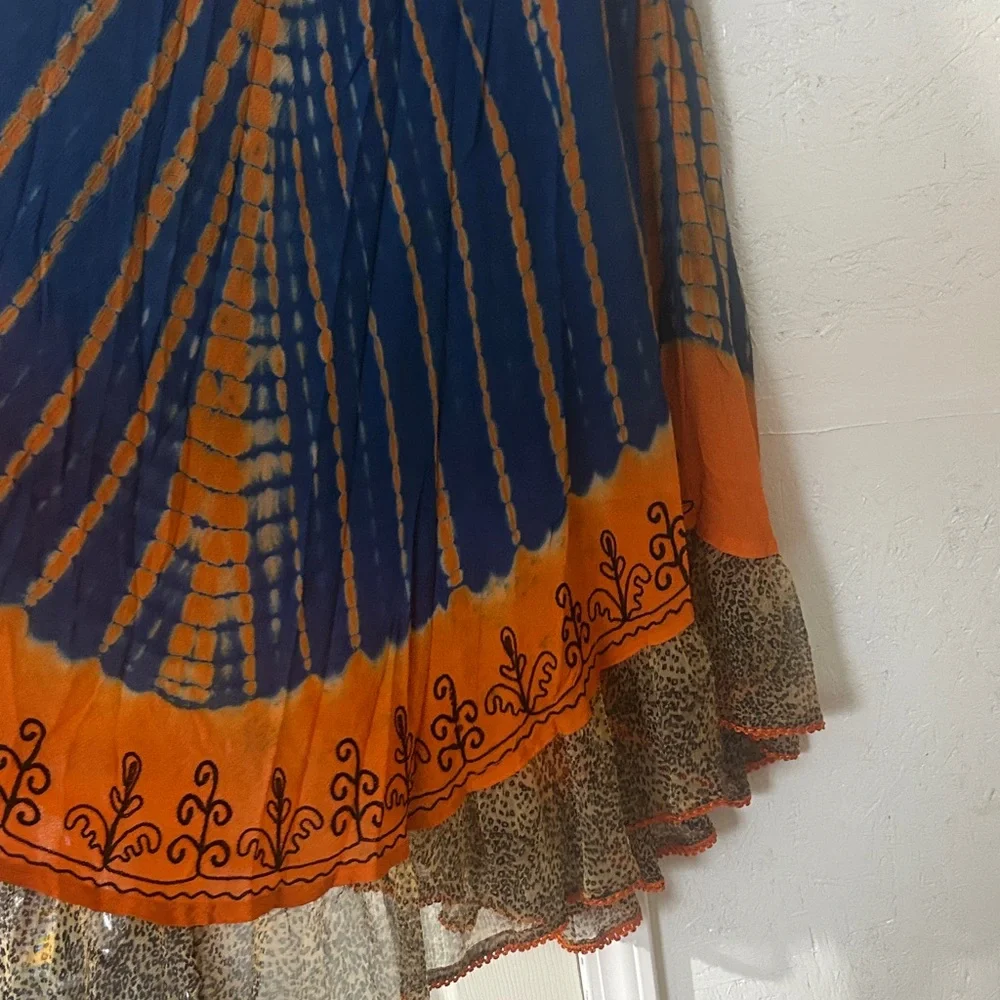Elegant Orange and Blue A-Line Skirt